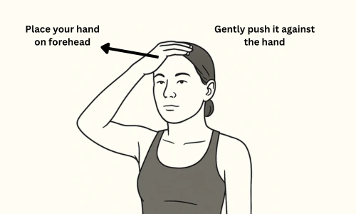 An individual performing isometric to explain one of the neck pain physiotherapy exercises