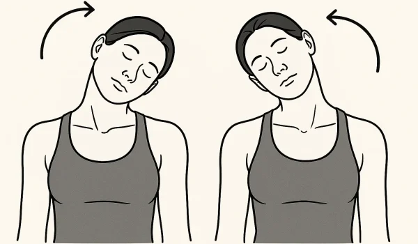 An individual demonstrating neck tilt exercise